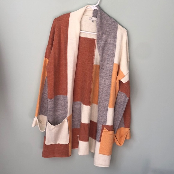 Jodidl orange gray color block cuff sleeve cardigan - Picture 1 of 4